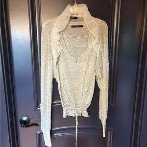 Chic Cream Women's Blouse with Ruffle Collar Shrug